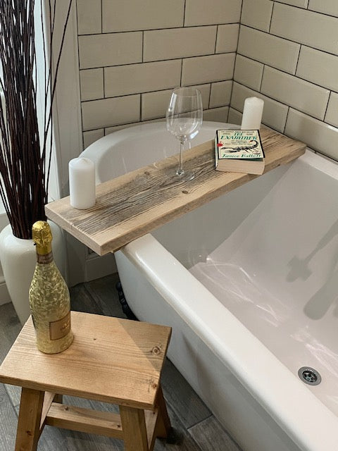 Reclaimed Wood Bath Caddy: Rustic Bath Board Tray