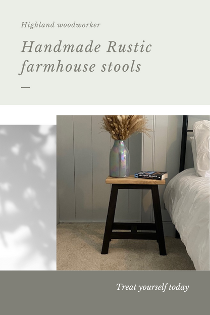 Rustic farmhouse wooden Stool - Milking Stool with Ebony Legs