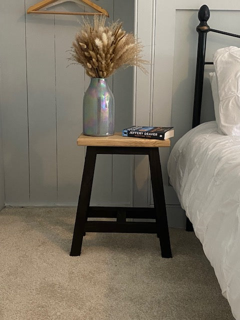 Rustic farmhouse wooden Stool with Ebony Legs