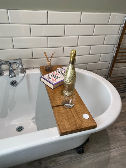 Handmade Rustic Bath Board - With Tea lights and Wine Glass Holder.