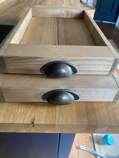 Rustic Reclaimed Wood Serving Tray with Vintage Handles – Farmhouse Ottoman Tray