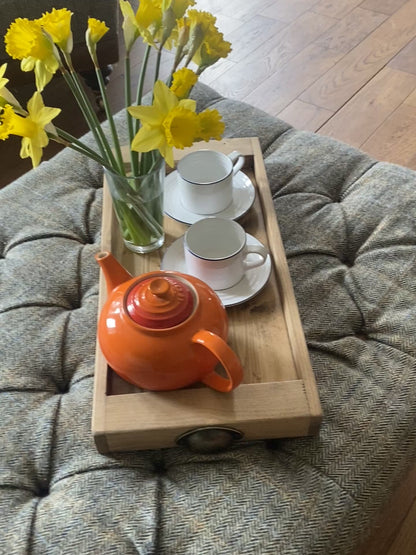 Rustic Reclaimed Wood Serving Tray with Vintage Handles – Farmhouse Ottoman Tray
